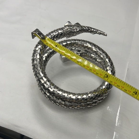 Silver Tone Mesh Coil Mesh Snake with Blue Crystal Eyes and Tail Bracelet - Picture 8 of 9